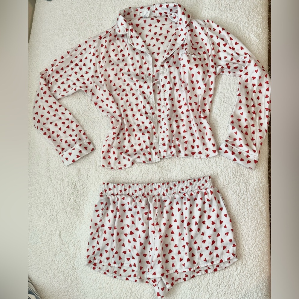 Large heart button down PJ sleep set